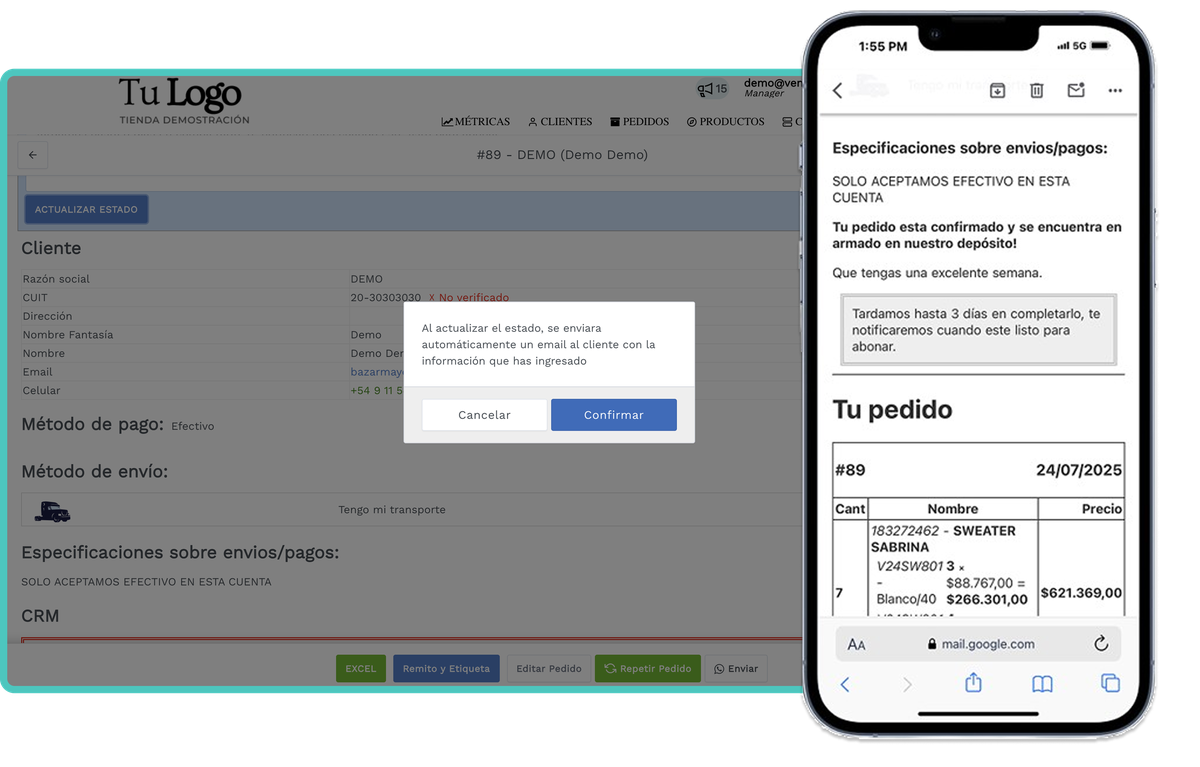 Estados de seguimiento de pedidos B2B en VentasxMayor