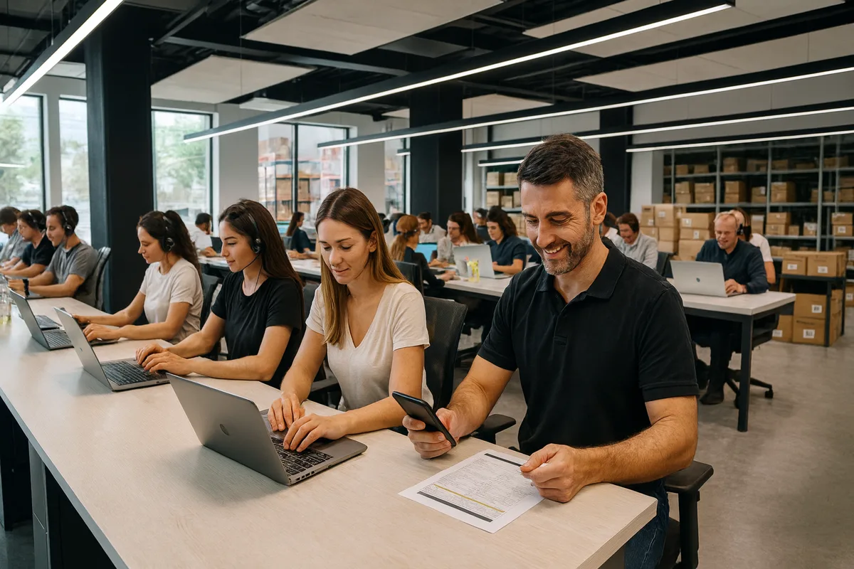 vendedores atendiendo clientes