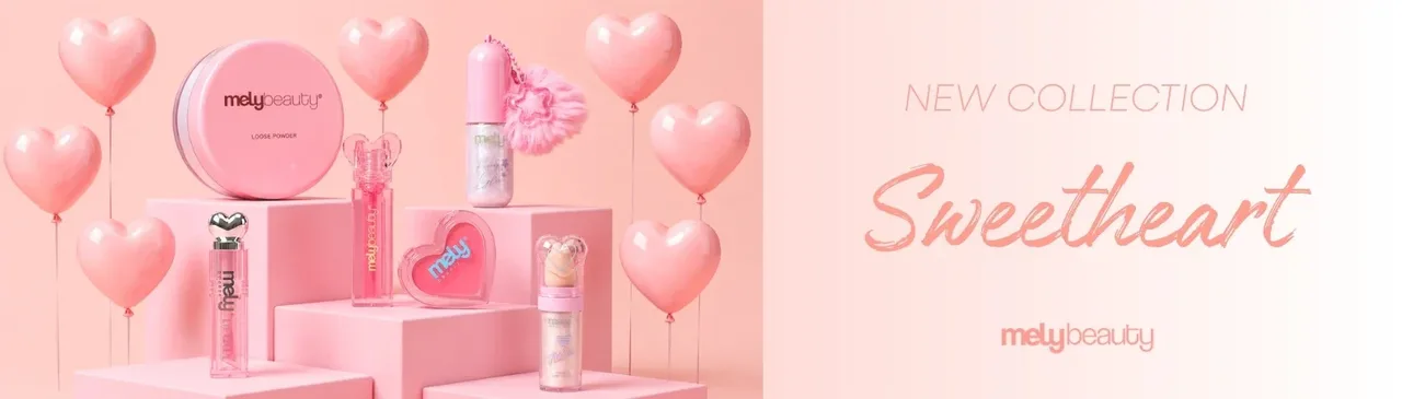 Banner colección Sweetheart de Mely Beauty — cosmética y maquillaje por mayor, mayorista de belleza que vende online con su tienda B2B VentasxMayor