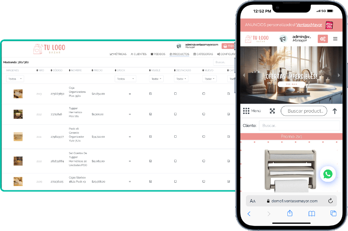 Gestión de productos y catálogos mayoristas con control de inventario