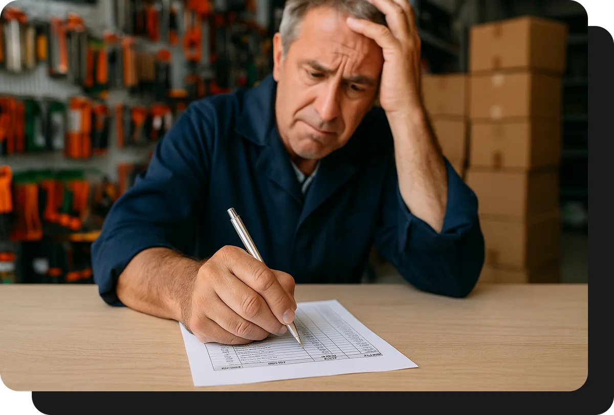 mayorista de ferreteria tomando pedido a mano sin ventasxmayor.com.co